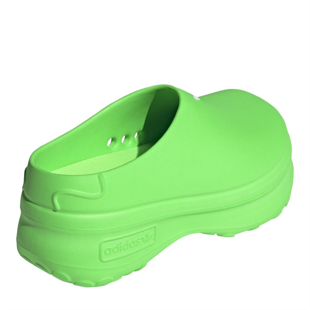 adidas Originals Adifom Stan M clog shoes, neon solar green back view with adidas logo