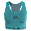 Teal adidas Originals cropped sports top with racerback, center logo, patterned hem band
