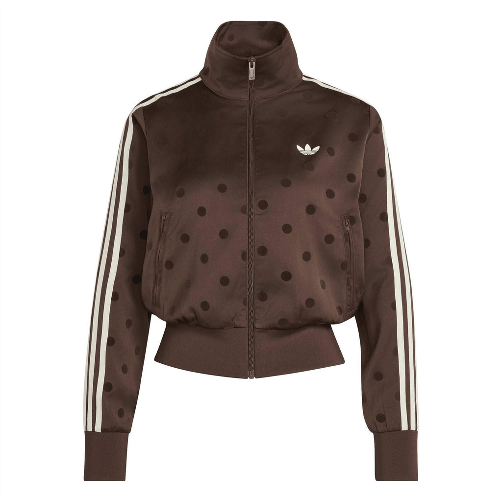 adidas Originals polka-dot hooded track jacket, auburn brown with white sleeve stripes