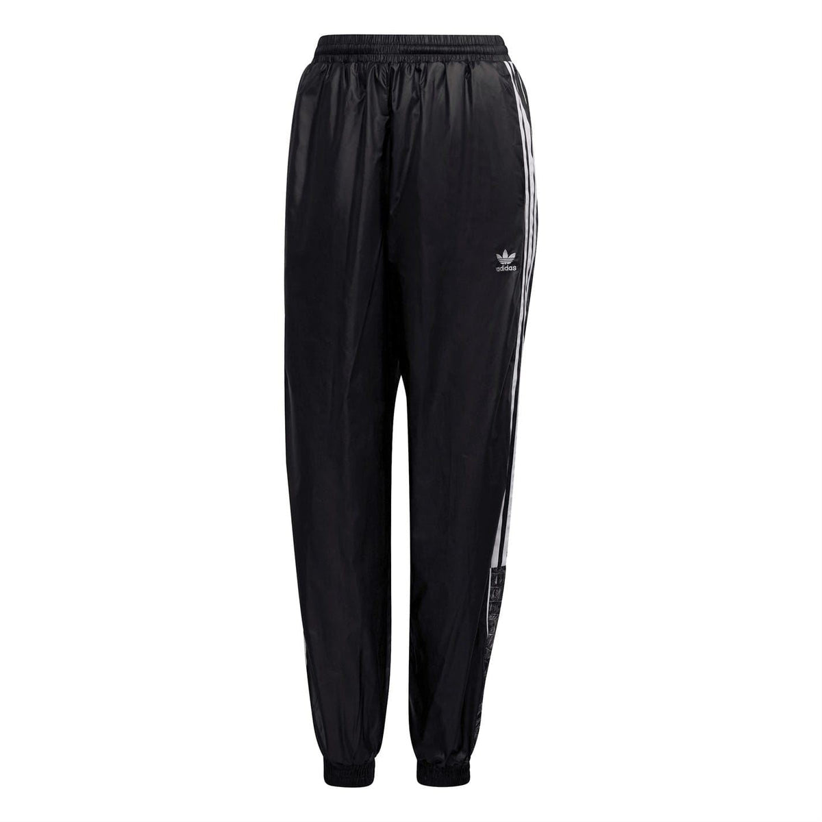 Black adidas Originals track running sweatpants with white side stripes and elastic cuffs