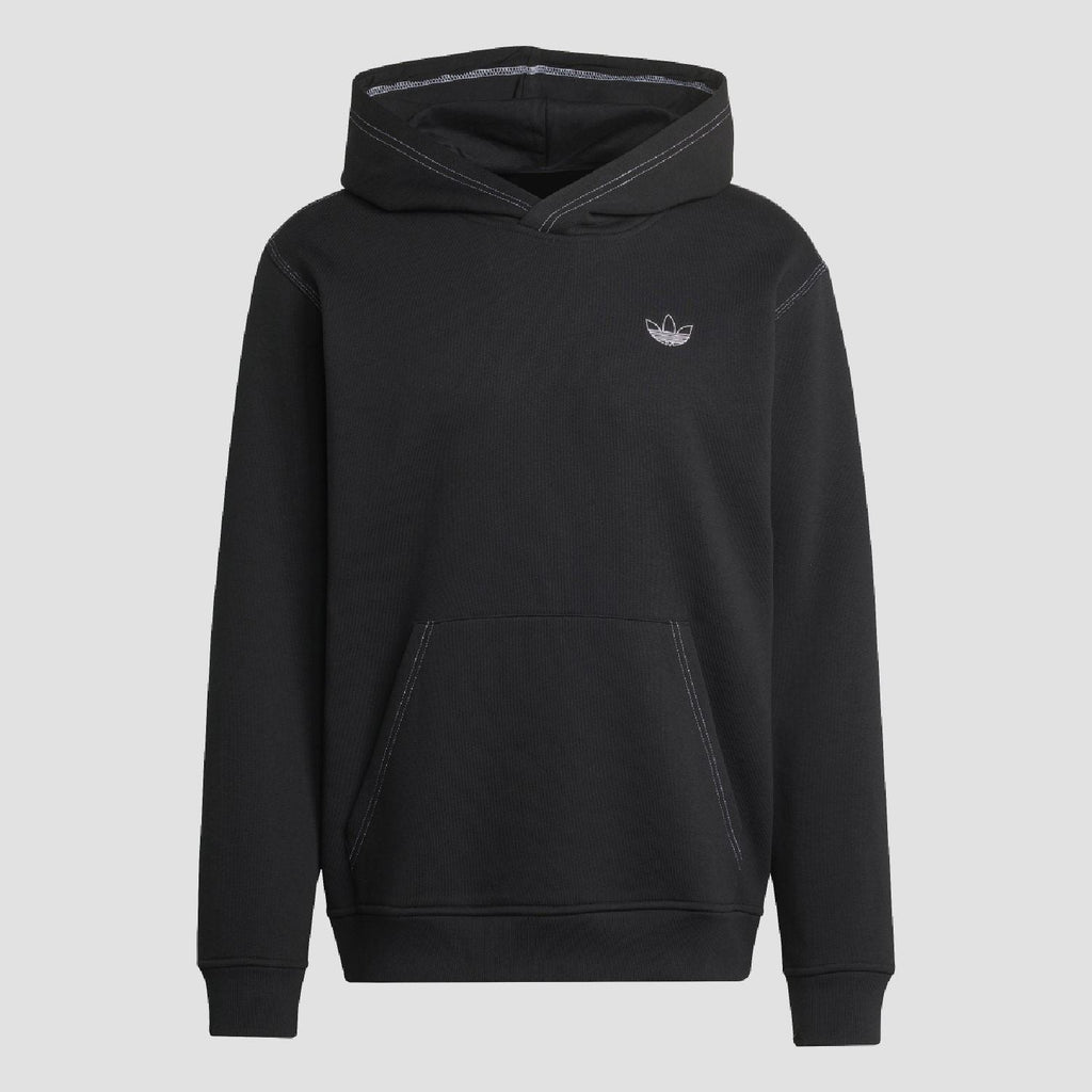 Black adidas Originals hoodie with trefoil logo on chest and front kangaroo pocket
