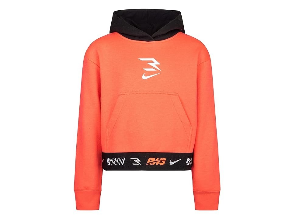 Nike 3BRAND Cropped Hoodie Girls Pink Cotton Kangaroo Pocket Pullover GBO242