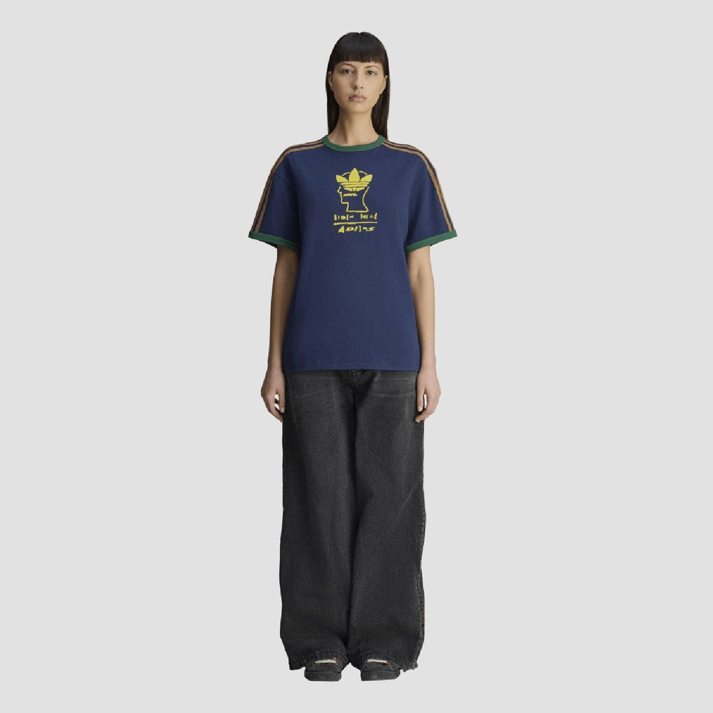 Black adidas Originals Brain Dead T-shirt with graphic design, short sleeves, and classic crew neckline, displayed flat.