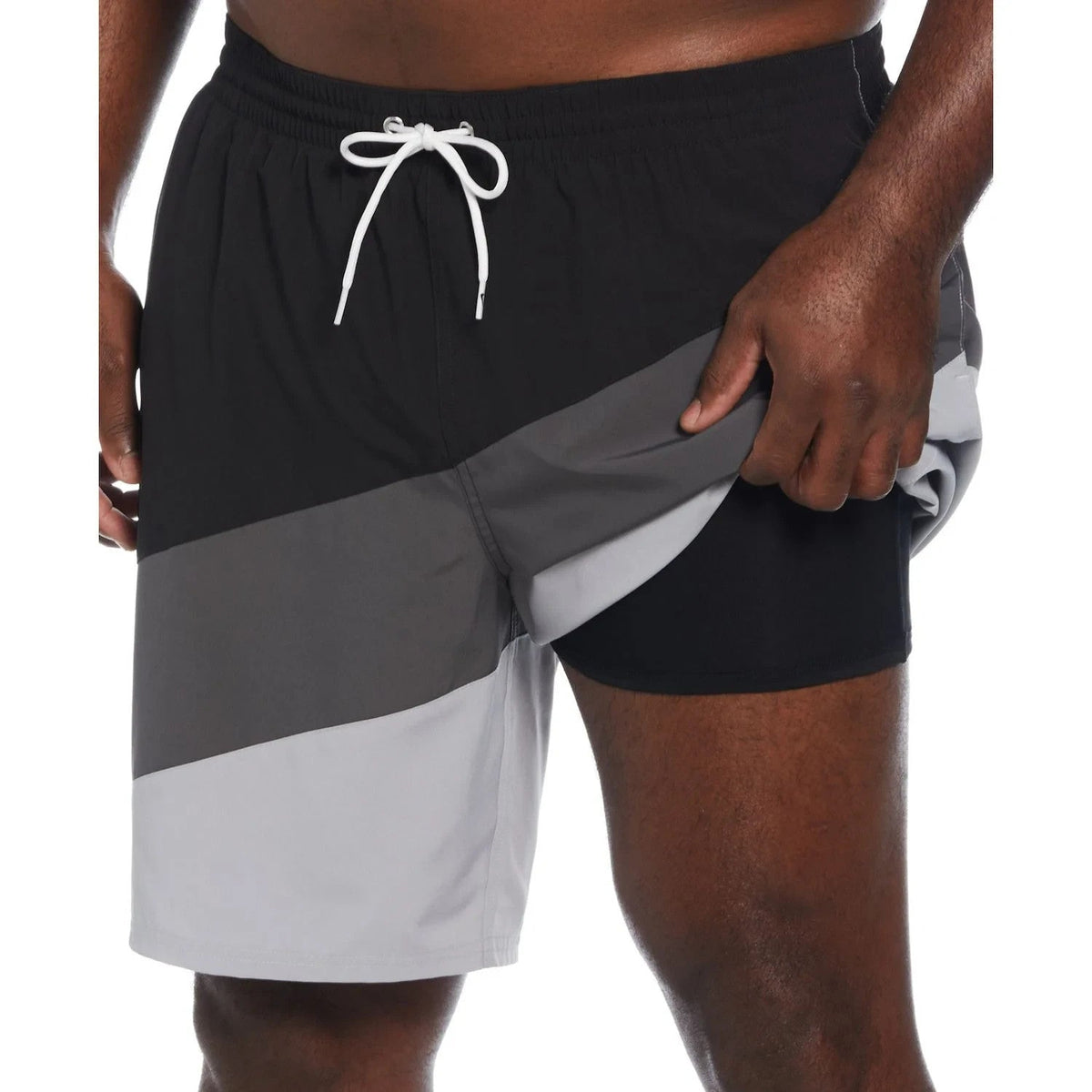 Men's Nike Color Surge Swim Trunks Black Colorblocked 9" Drawstring FTS785