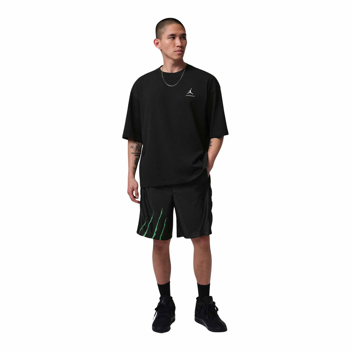 Mens Jordan Brooklyn Cat Scratch Black Cat Shorts Black/Black/Scream Green