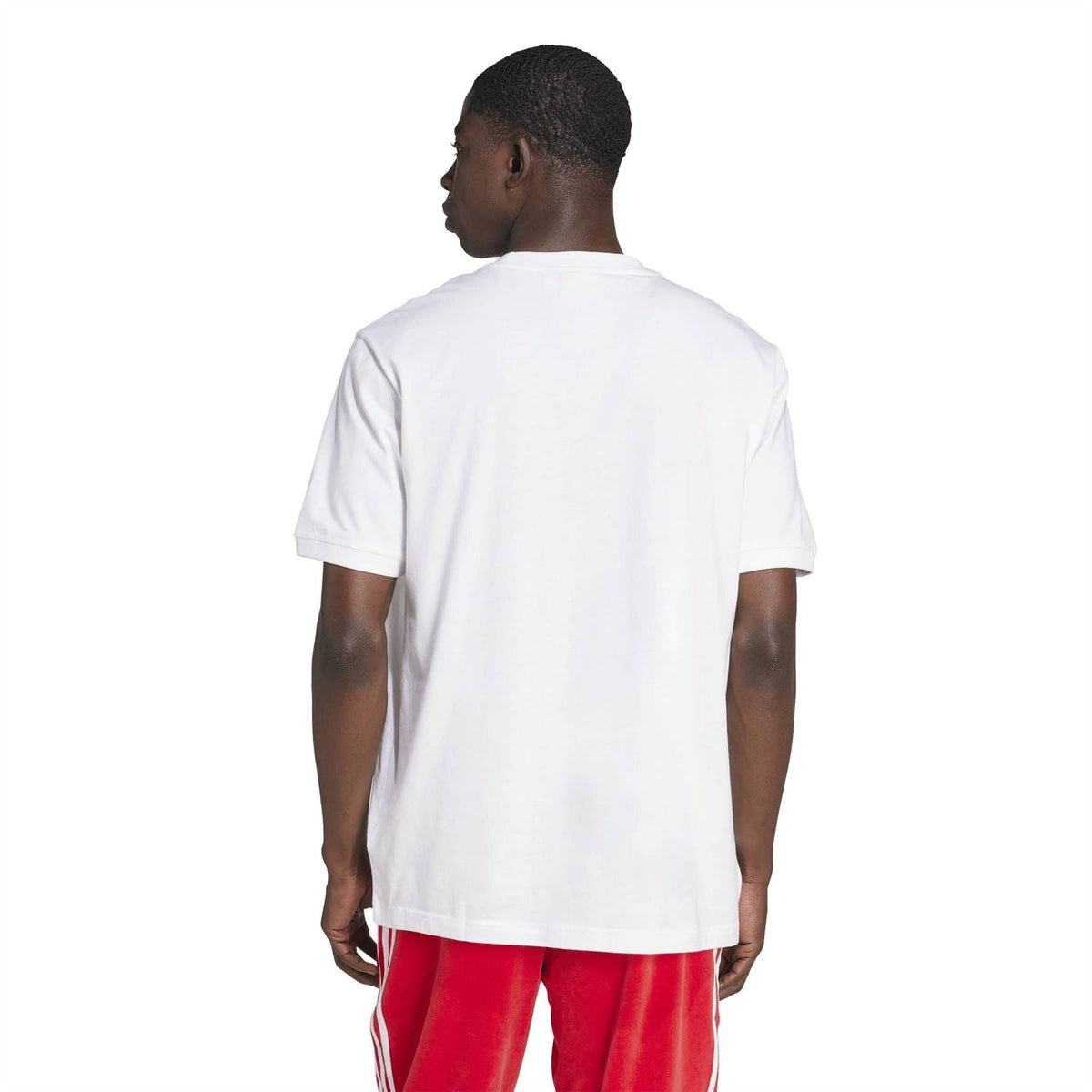 White adidas Originals crew neck T-shirt with black trefoil logo; back view