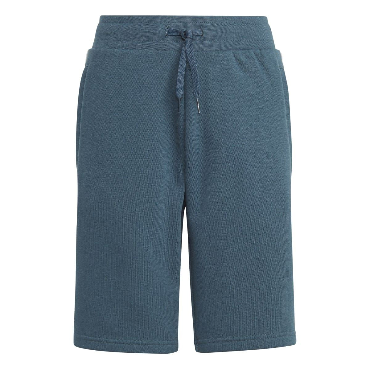 Blue junior shorts with elastic drawstring waistband and cuffed hem