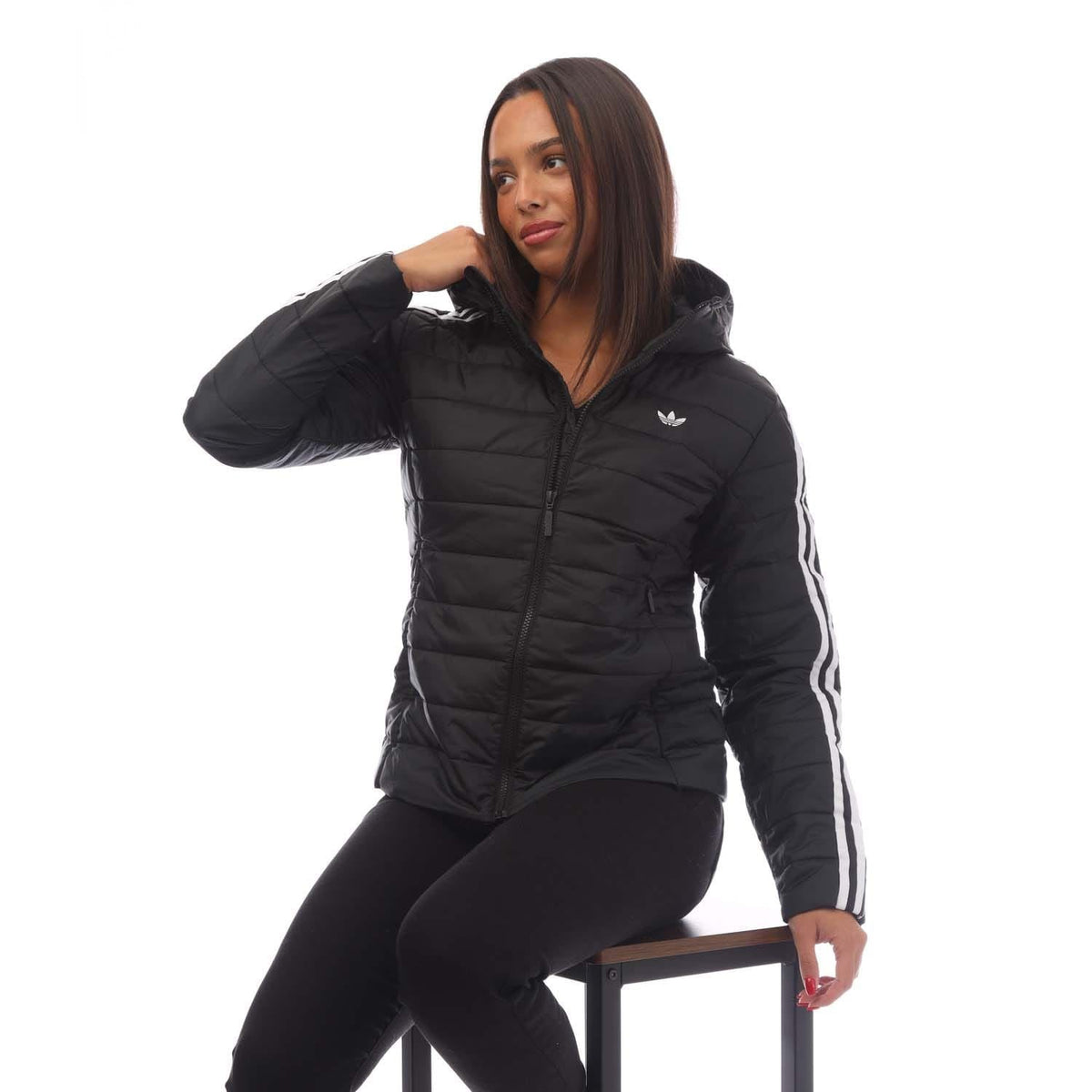 adidas Originals hooded slim jacket, premium coat with a sleek design, featuring a hood and stylish fit, ideal for casual wear