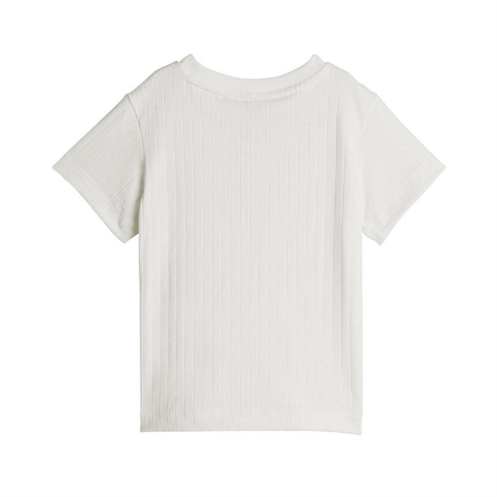 White ribbed infants t-shirt, short sleeves, crew neck back view