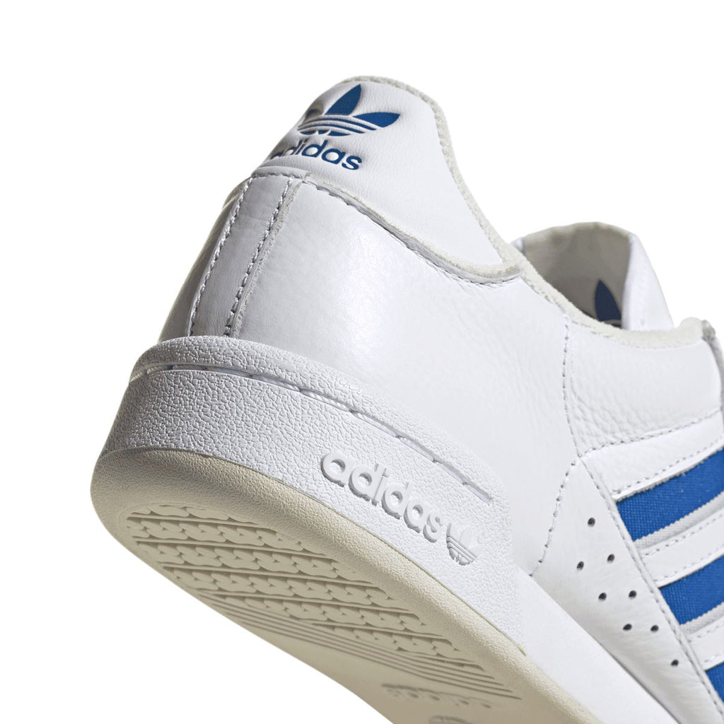 White adidas Continental 80 heel with adidas wordmark and cream rubber outsole