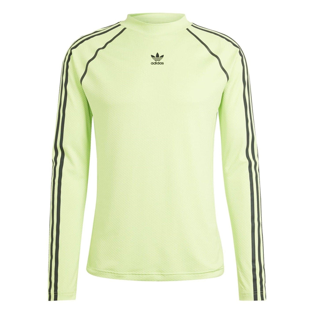 Lime green compression-fit raglan sleeve t-shirt with adidas trefoil logo and black stripes
