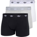 Men's boxer trunks multipack in black, grey, and white with adidas logo waistbands