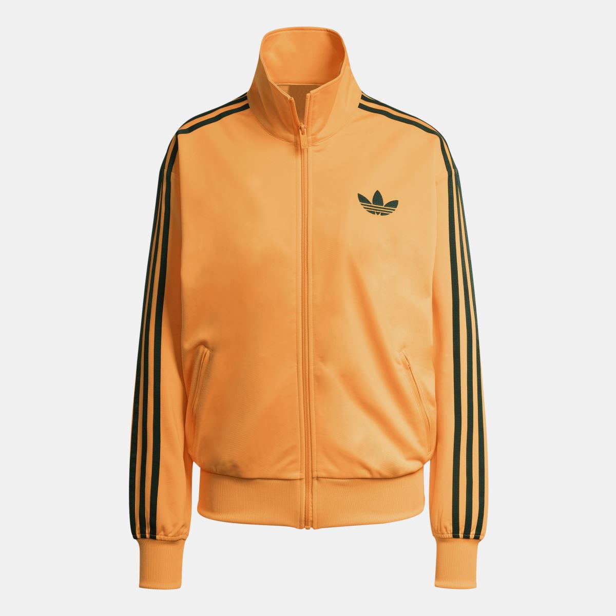 Orange adidas Originals track jacket with full zip and black shoulder stripes