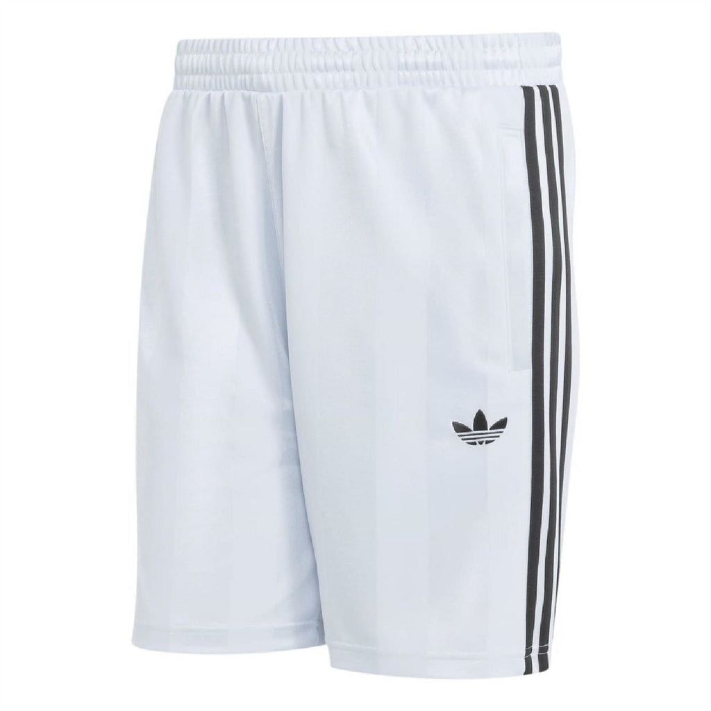 adidas Originals 3-Stripes loose engineered shorts in light blue with black triple stripe panel