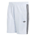 adidas Originals 3-Stripes loose engineered shorts in light blue with black triple stripe panel