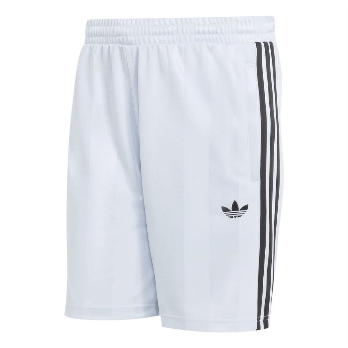 adidas Originals 3-Stripes loose engineered shorts in light blue with black triple stripe panel