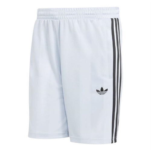 adidas Originals 3-Stripes loose engineered shorts in light blue with black triple stripe panel