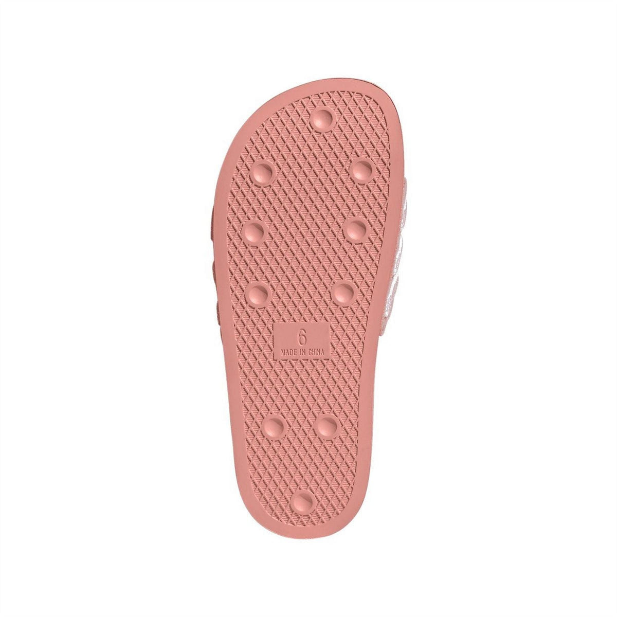 Mauve adidas Adilette slide sandal outsole with textured grip and tread dots
