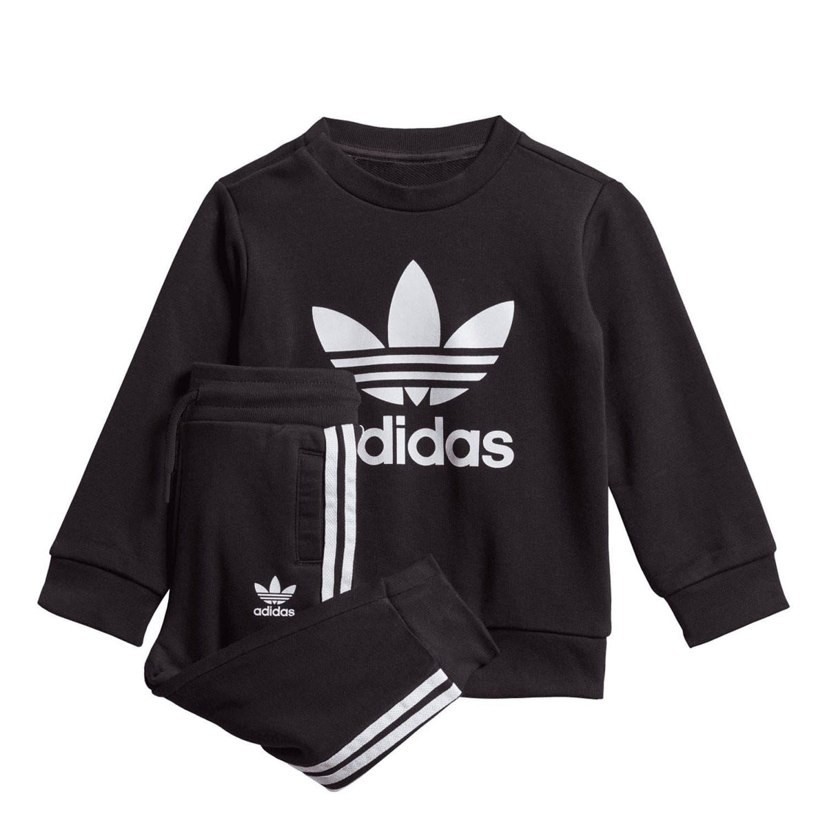 Infants black adidas logo crew sweatshirt with matching jogger pants set