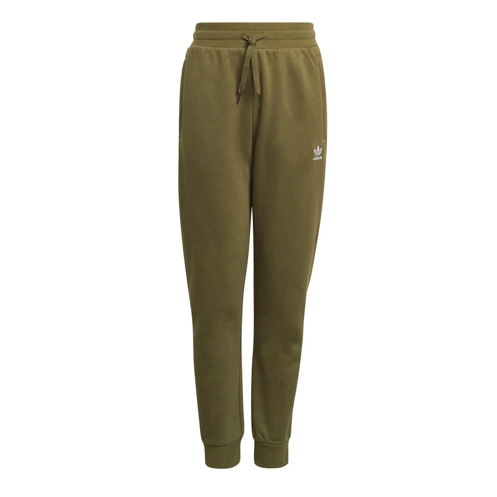 Olive adidas Originals joggers with elastic waist drawstring and tapered legs