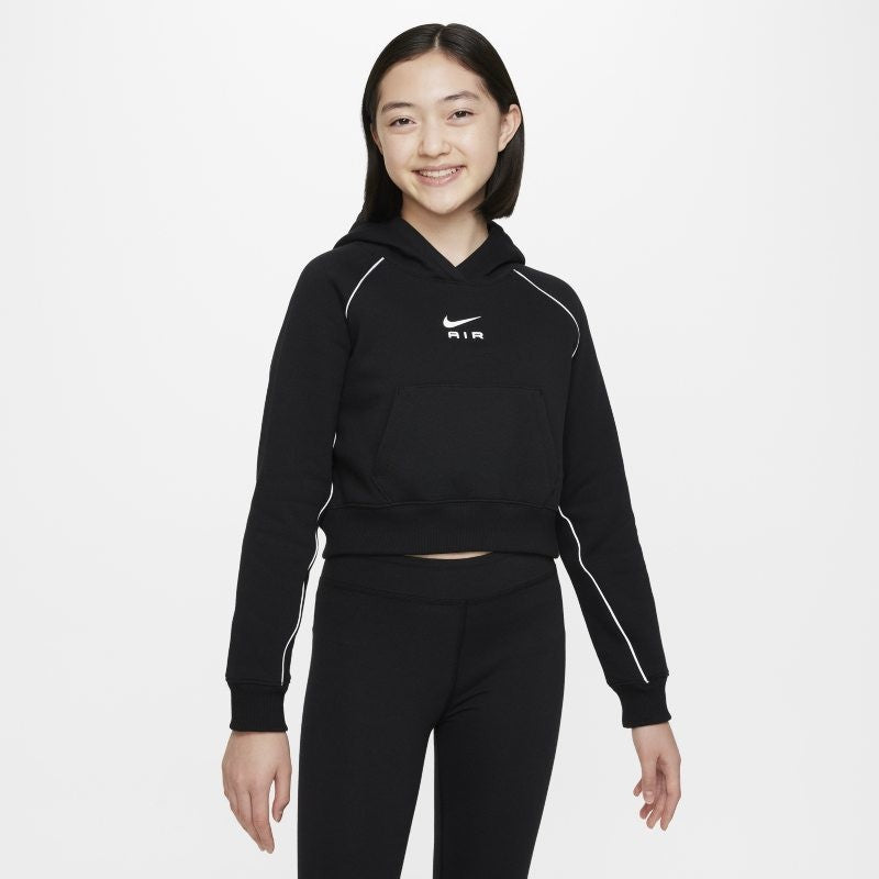 Nike NSW Air Hoodie Girls Black French Terry Long Sleeve Cropped Active GBO19