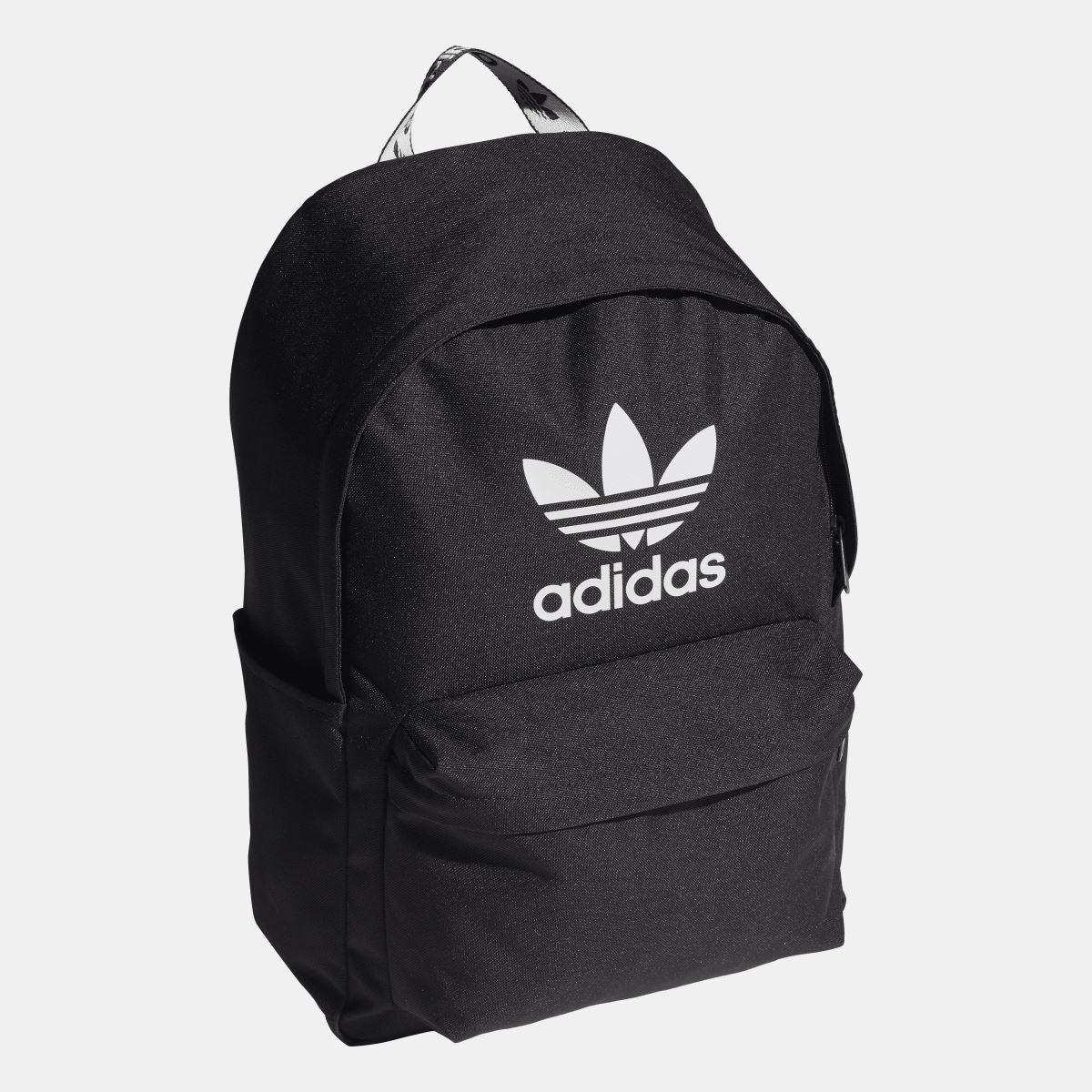 Black Adidas Originals Adicolor backpack with large front trefoil logo and top loop