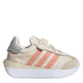 Men's slip-on sneakers with off-white suede upper and coral three-stripe design