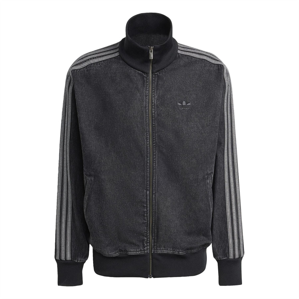 adidas Originals mens black denim jacket with high collar and zip front