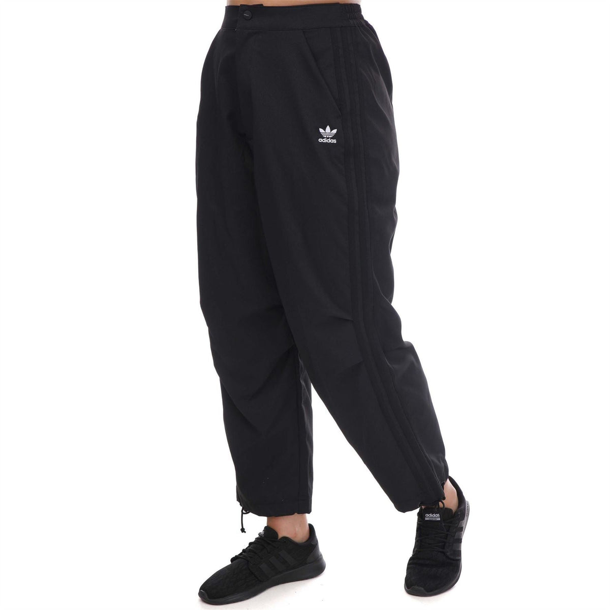 Black adidas Originals woven jogger pants with cuff ties and side pockets