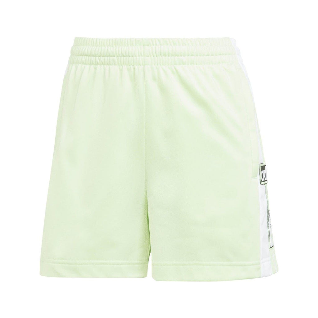 Light green Bermuda shorts with elastic waist and white striped side panels