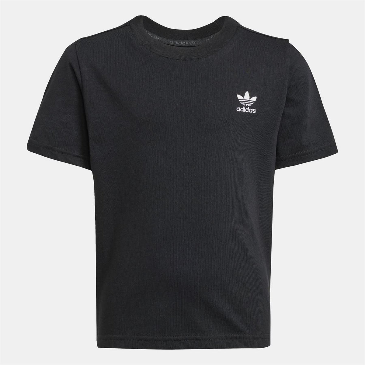 Black short-sleeve T-shirt with small adidas Originals logo at chest