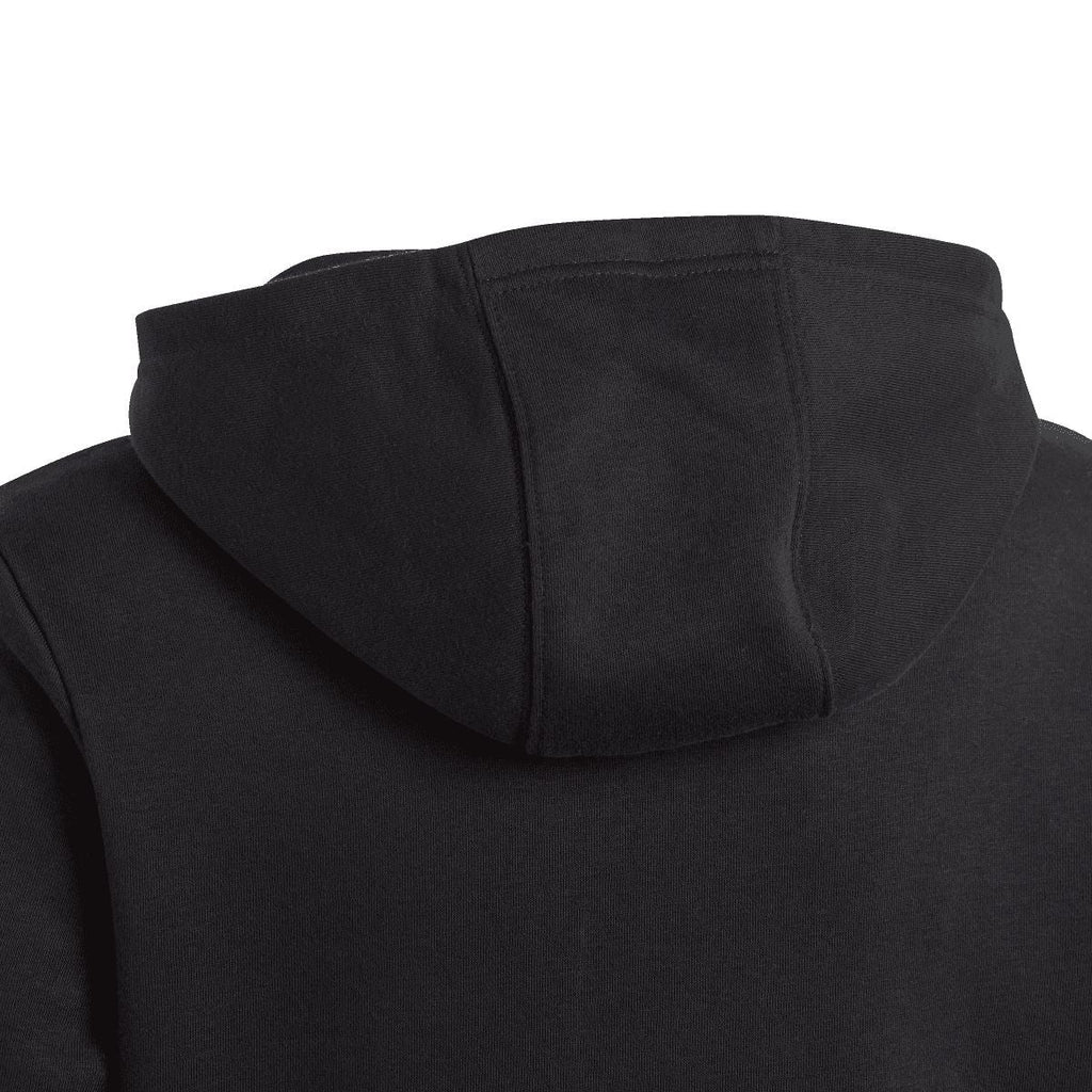 Black junior hoodie with shaped hood and stitched seam detail