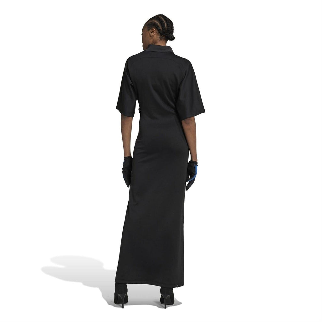 Color-block maxi dress in black with short sleeves and full back coverage