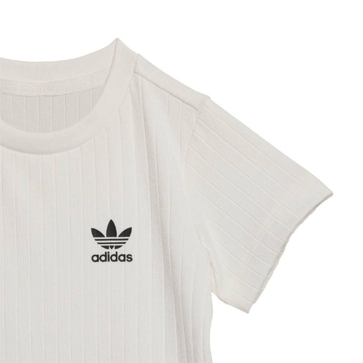 Infants' white ribbed T-shirt with adidas Trefoil logo on chest