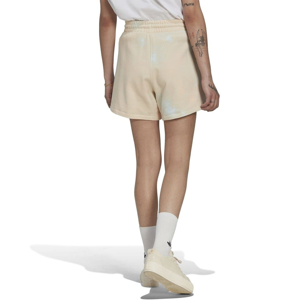 Cream adidas Originals drawstring sweat shorts, relaxed fit, above-knee length