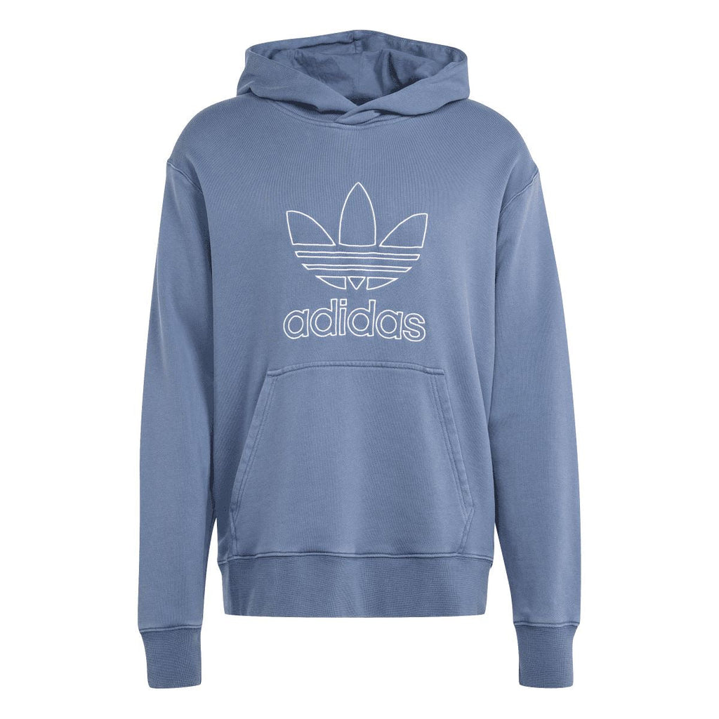 Blue adidas trefoil outline graphic hoodie with front kangaroo pocket and drawstring hood