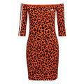 Adidas off-shoulder mini jersey dress, orange leopard print with black long sleeves