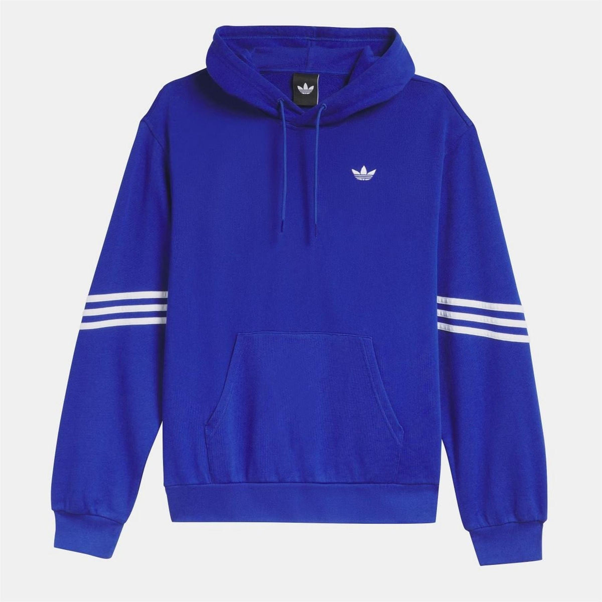 adidas Originals blue pullover hoodie with trefoil logo and drawstring hood