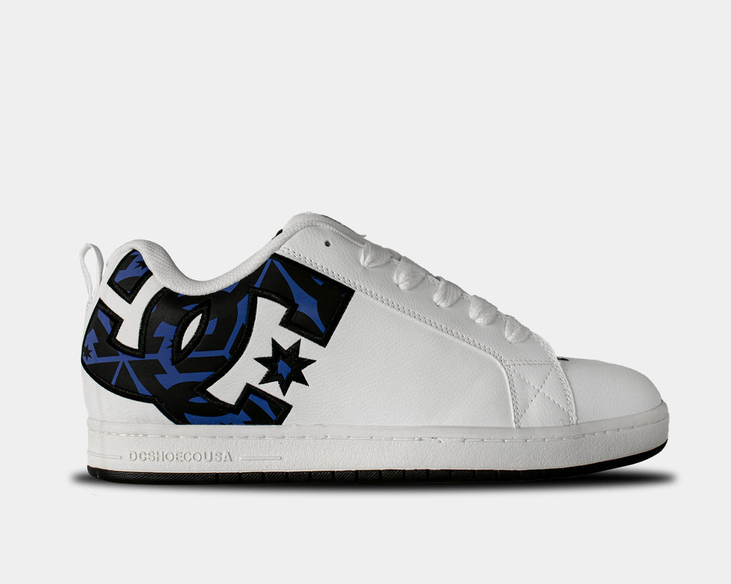 White Court Graffik sneakers with blue graphic upper and lace-up