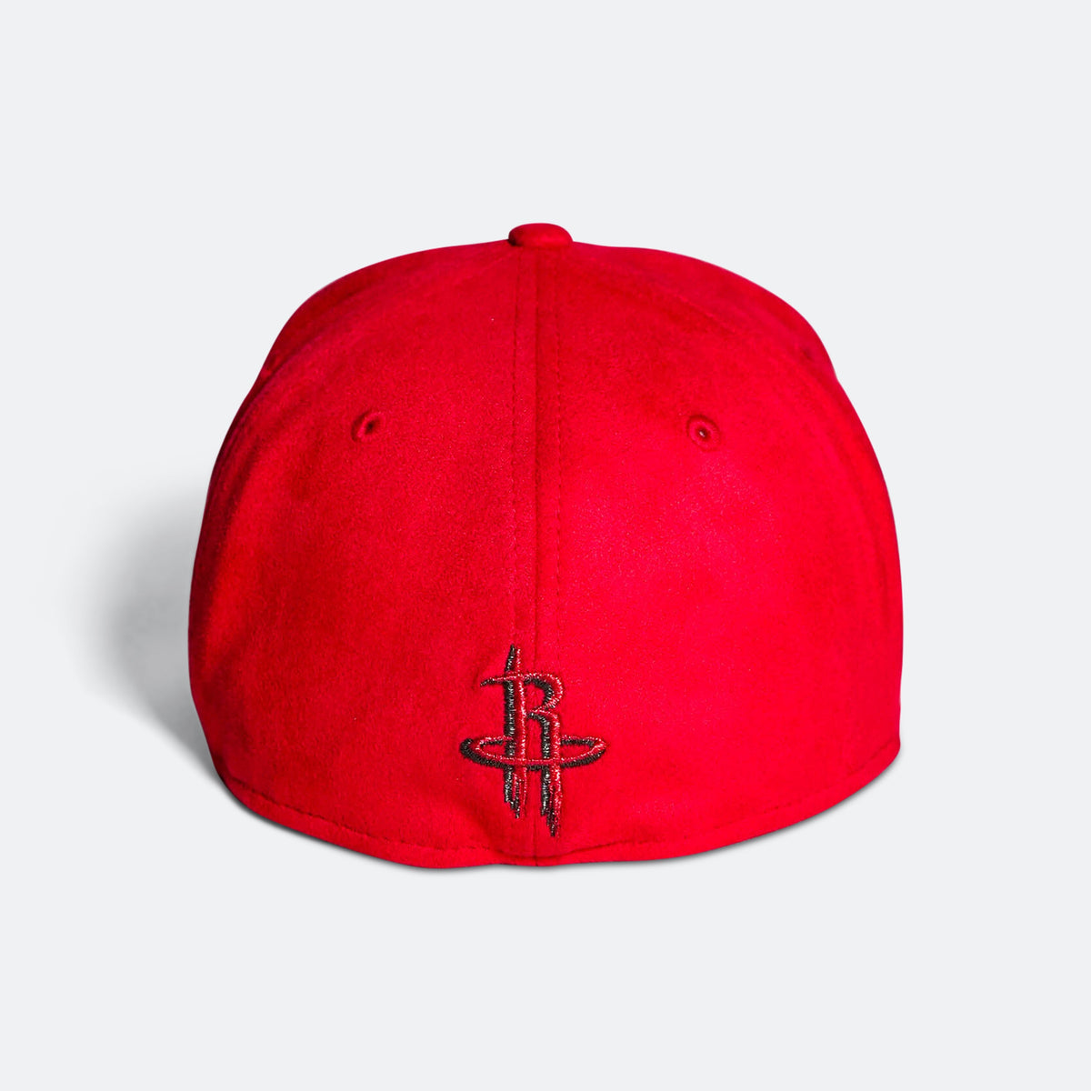 Red baseball cap with small embroidered logo on back