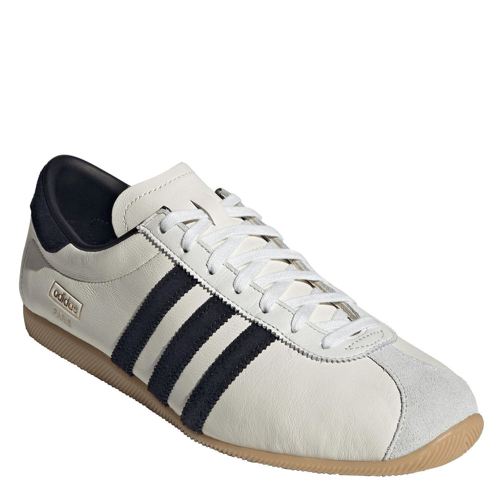 Adidas Originals sneakers, white leather with black stripes, lace-up, gum sole