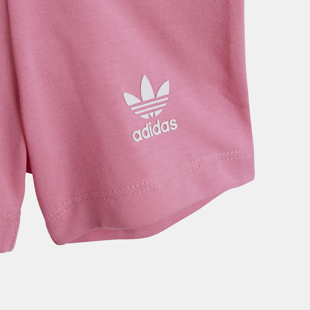 Infants pink T-shirt hem with adidas trefoil logo print