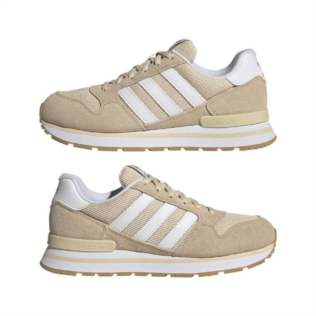 adidas Originals ZX 500 RS pair of sand beige low-top sneakers with white triple stripes
