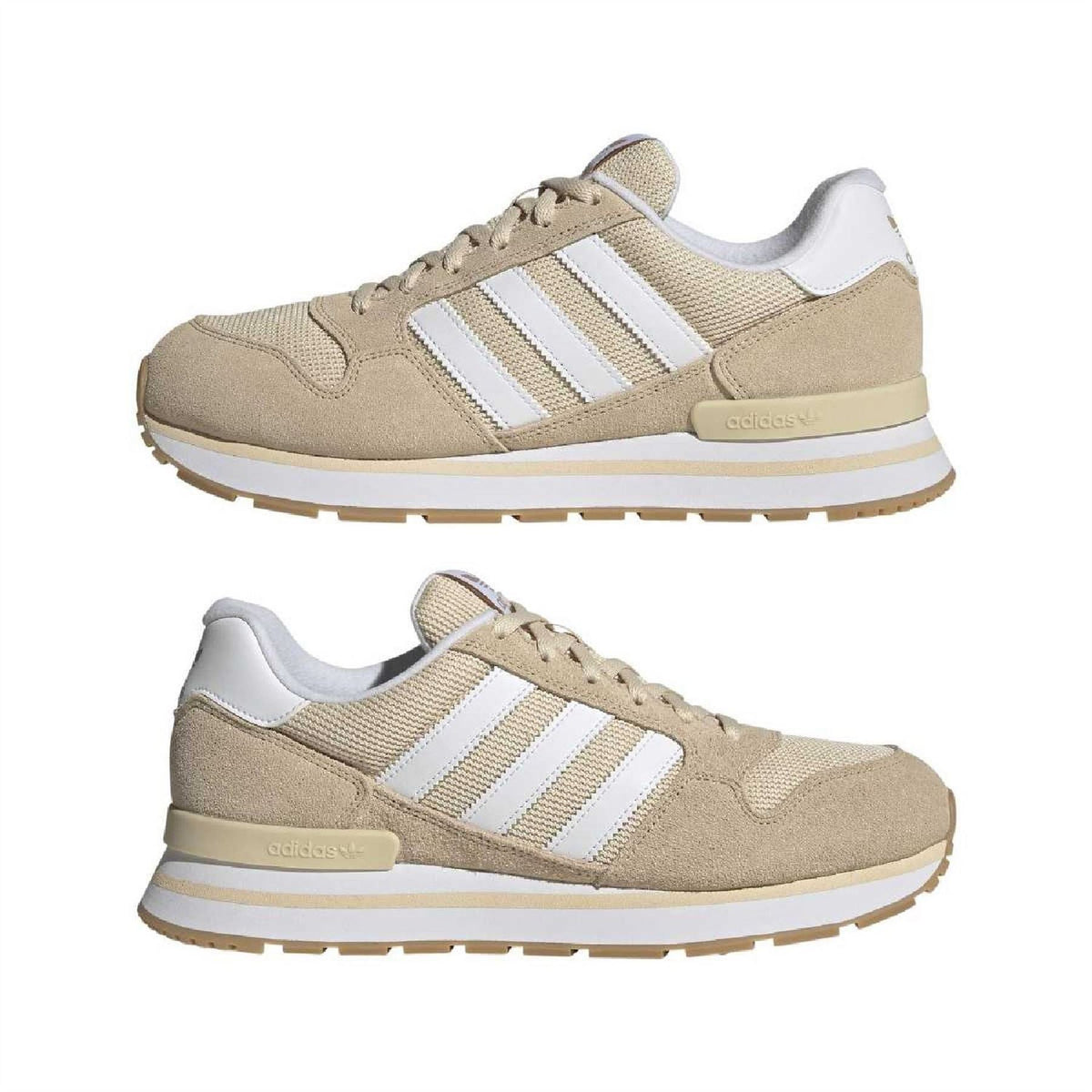 adidas Originals ZX 500 RS pair of sand beige low-top sneakers with white triple stripes