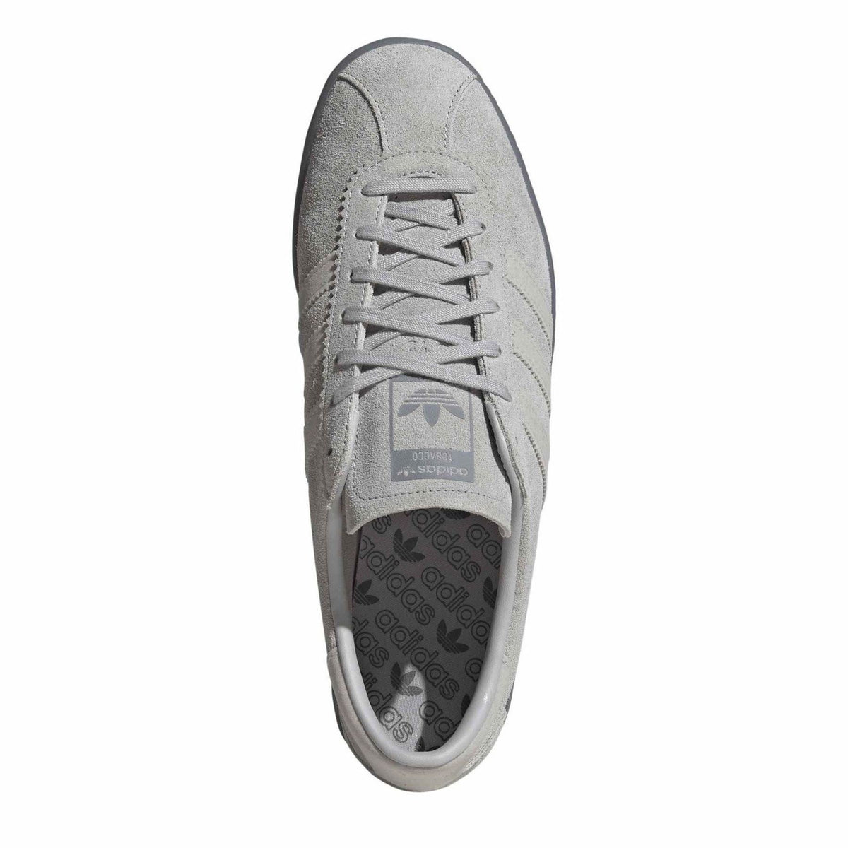 Grey suede adidas Originals trainer, lace-up with three stripes and rubber sole