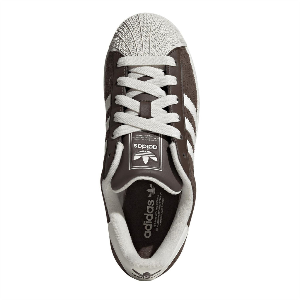 adidas Originals Superstar II sneaker tongue and lace area in dark brown and white