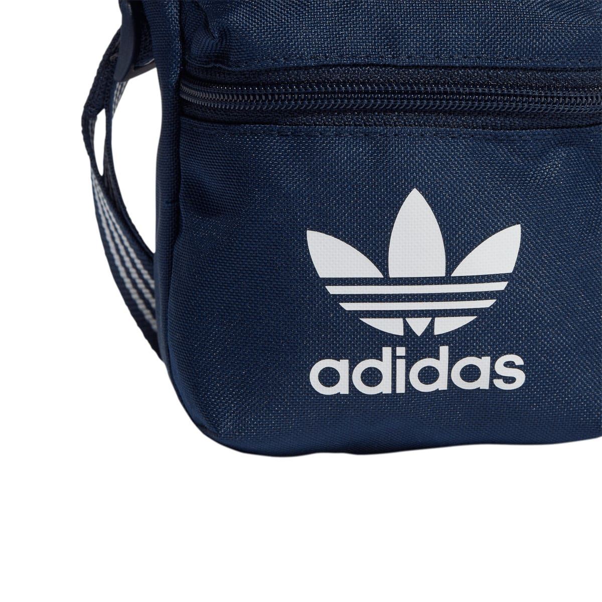 Navy fabric bag front with large white adidas trefoil logo