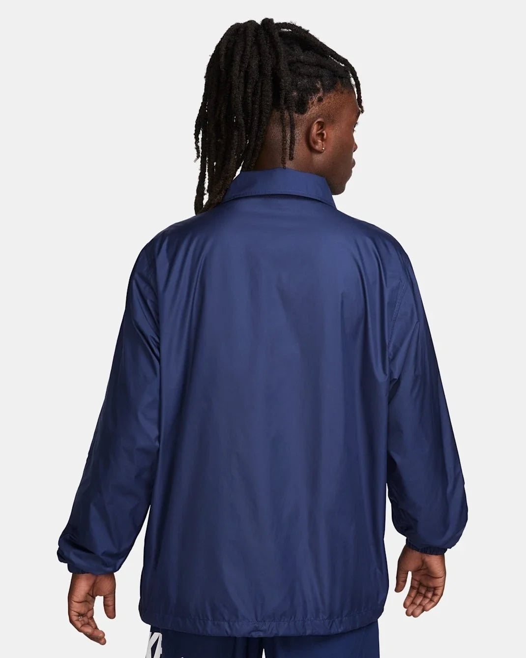 Men's Nike Club Coaches Jacket Navy Relaxed Fit Drawcord Hem Snap Front KFC185