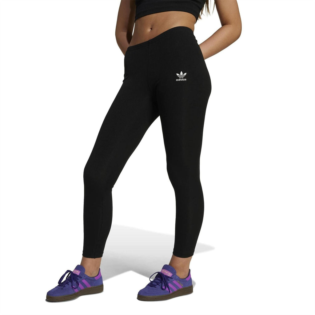 Black adidas Originals leggings with side stripe detail and logo at thigh