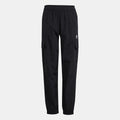 Kids black cargo track pants with elastic waistband and side cargo pockets, adidas trefoil logo